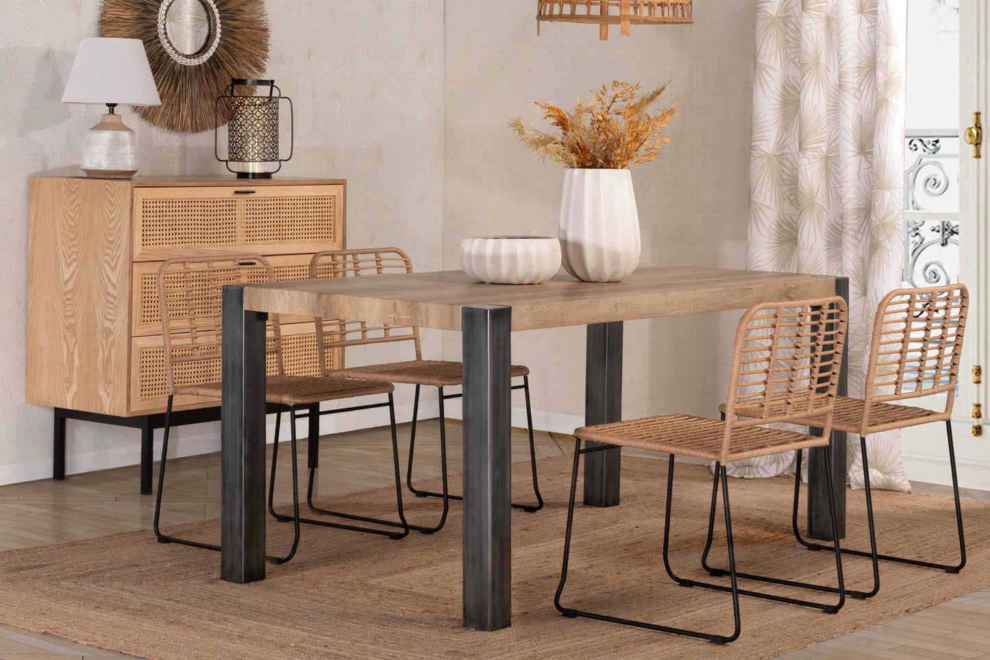 MESA COMEDOR MADERA-METAL NATURAL 160x85x76 CM Ref. 703096