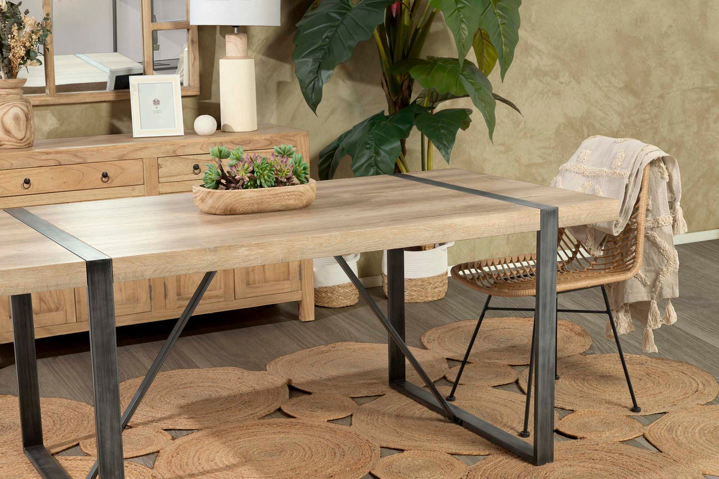 MESA COMEDOR MADERA-METAL NATURAL 180x90x76 CM Ref. 703097