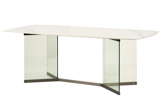 MESA COMEDOR MARMOL CRISTAL NAKIN 200x100x75 CM Ref. 908050