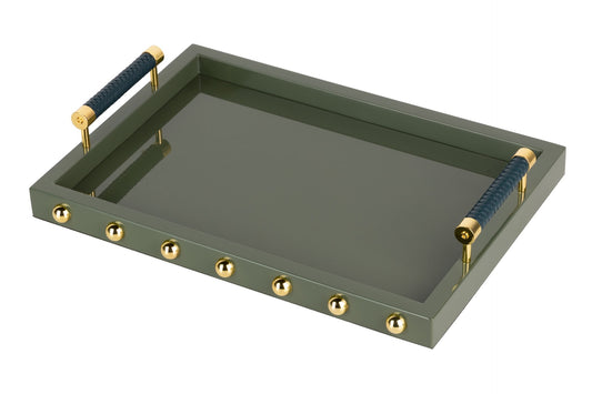 BANDEJA MDF VERDE OSCURO DORADO 45x31x9 CM Ref. 918041