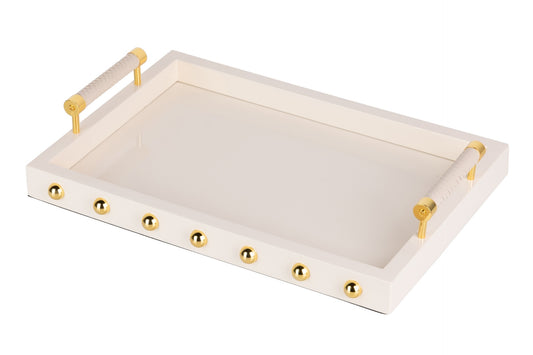 BANDEJA MDF / ACERO INOX BEIGE 45x31x9 CM Ref. 918114