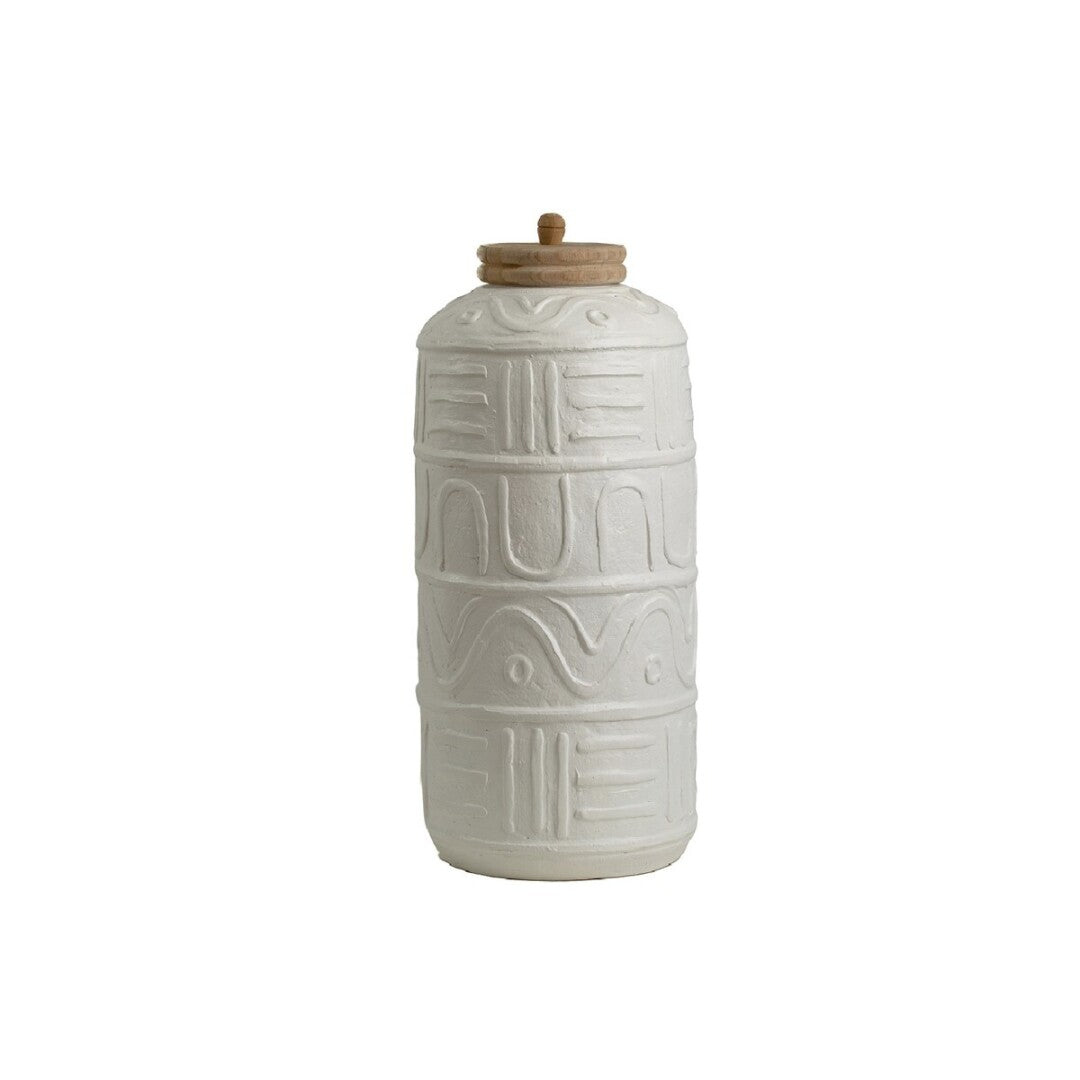 BOTE CERAMICA BLANCO TAPA MADERA Referencia: 47-2535 24x24x55 cms