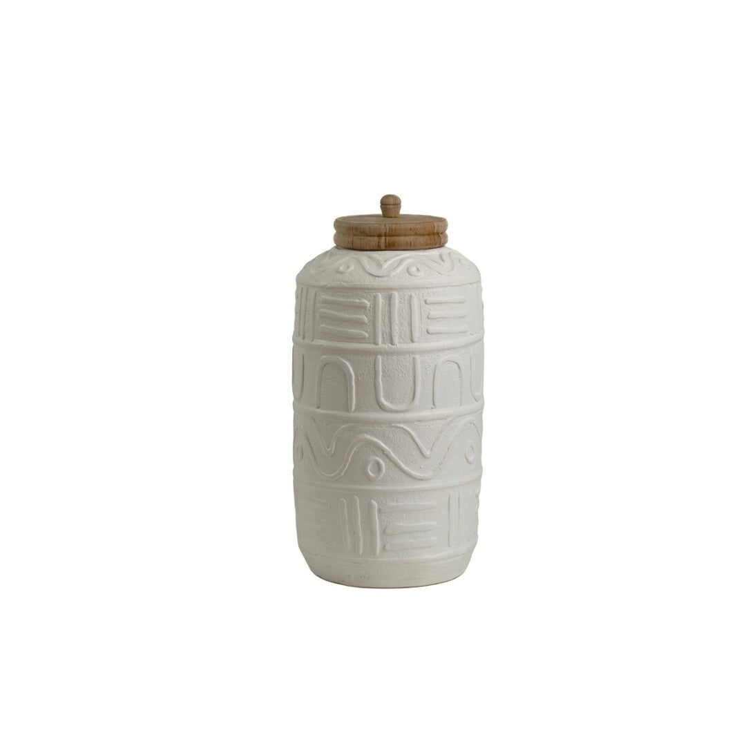 BOTE CERAMICA BLANCO TAPA MADERA Referencia: 47-2536 23x23x50 cms